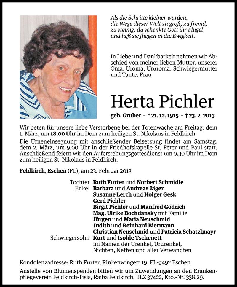  Todesanzeige für Herta Pichler vom 25.02.2013 aus Vorarlberger Nachrichten