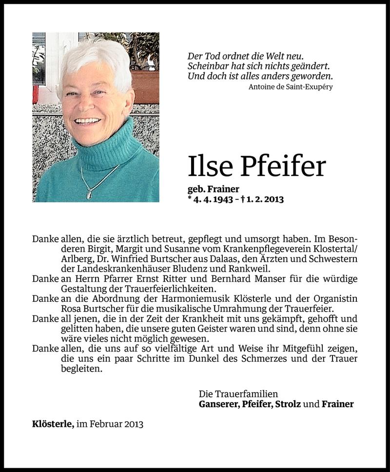  Todesanzeige für Ilse Pfeifer vom 27.02.2013 aus Vorarlberger Nachrichten