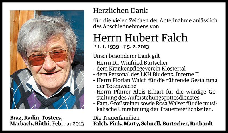  Todesanzeige für Hubert Falch vom 01.03.2013 aus Vorarlberger Nachrichten