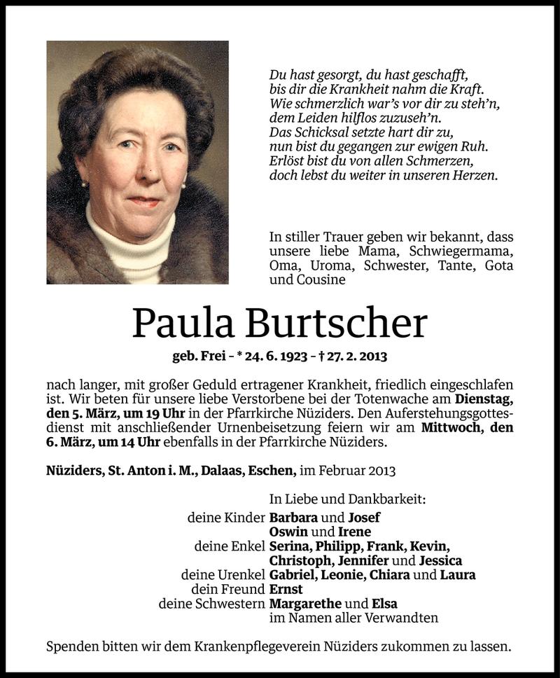  Todesanzeige für Paula Burtscher vom 03.03.2013 aus Vorarlberger Nachrichten