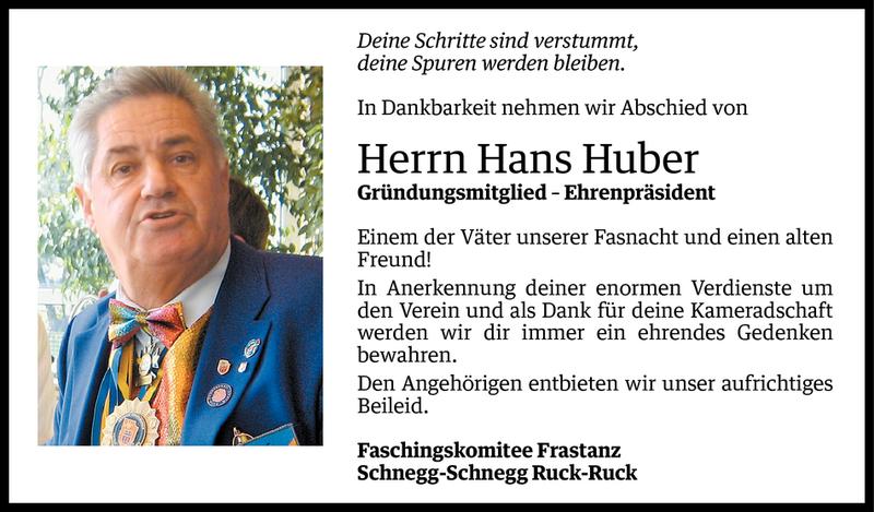  Todesanzeige für Hans Huber vom 01.03.2013 aus Vorarlberger Nachrichten