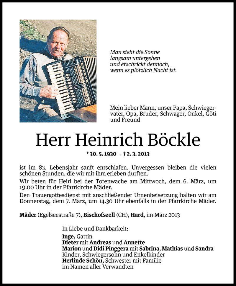  Todesanzeige für Heinrich Böckle vom 04.03.2013 aus Vorarlberger Nachrichten