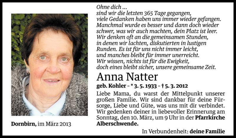  Todesanzeige für Anna Natter vom 04.03.2013 aus Vorarlberger Nachrichten