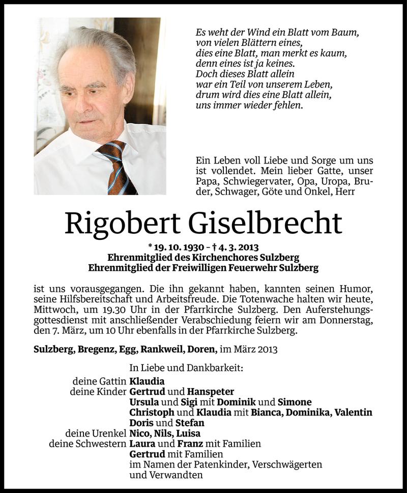  Todesanzeige für Rigobert Giselbrecht vom 05.03.2013 aus Vorarlberger Nachrichten