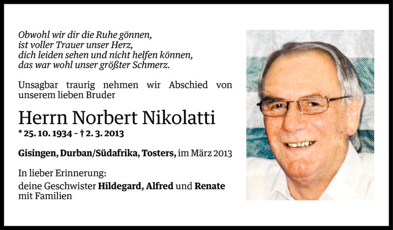  Todesanzeige für Norbert Nikolatti vom 05.03.2013 aus Vorarlberger Nachrichten