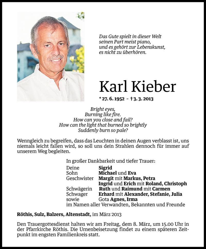  Todesanzeige für Karl Kieber vom 05.03.2013 aus Vorarlberger Nachrichten