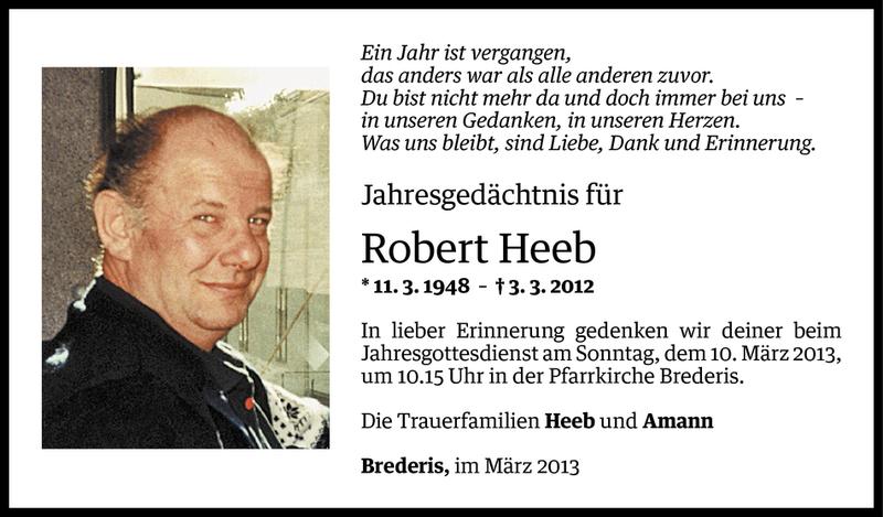  Todesanzeige für Robert Heeb vom 07.03.2013 aus Vorarlberger Nachrichten