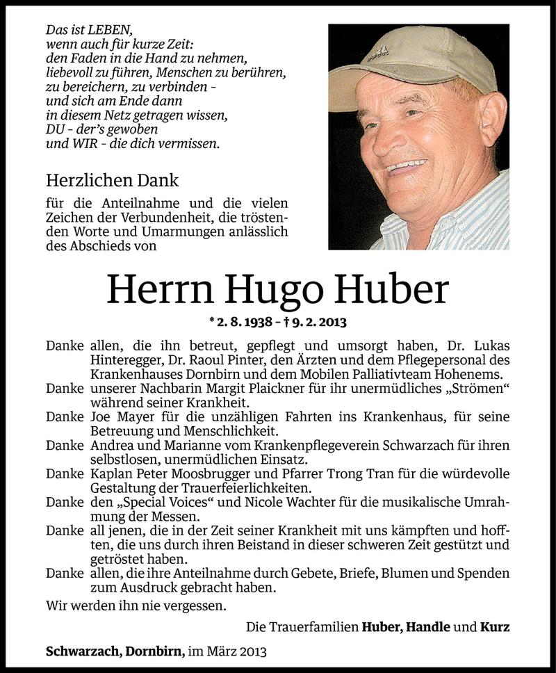  Todesanzeige für Hugo Huber vom 08.03.2013 aus Vorarlberger Nachrichten