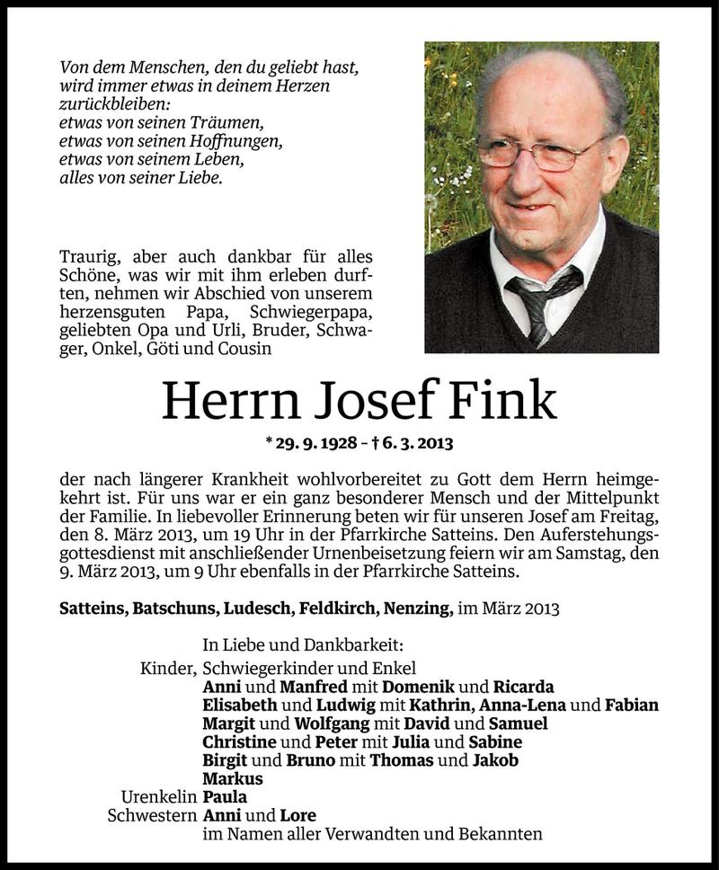  Todesanzeige für Josef Fink vom 07.03.2013 aus Vorarlberger Nachrichten