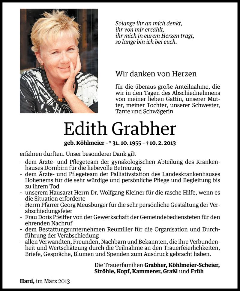  Todesanzeige für Edith Grabher vom 07.03.2013 aus Vorarlberger Nachrichten