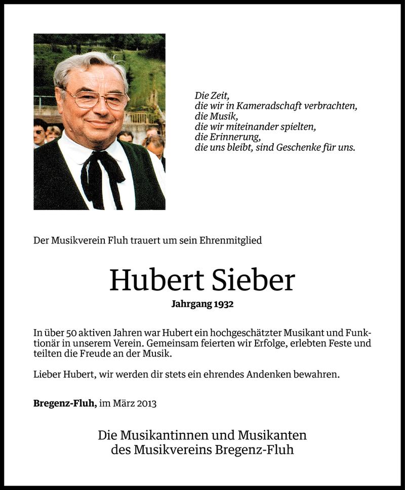  Todesanzeige für Hubert Sieber vom 07.03.2013 aus Vorarlberger Nachrichten