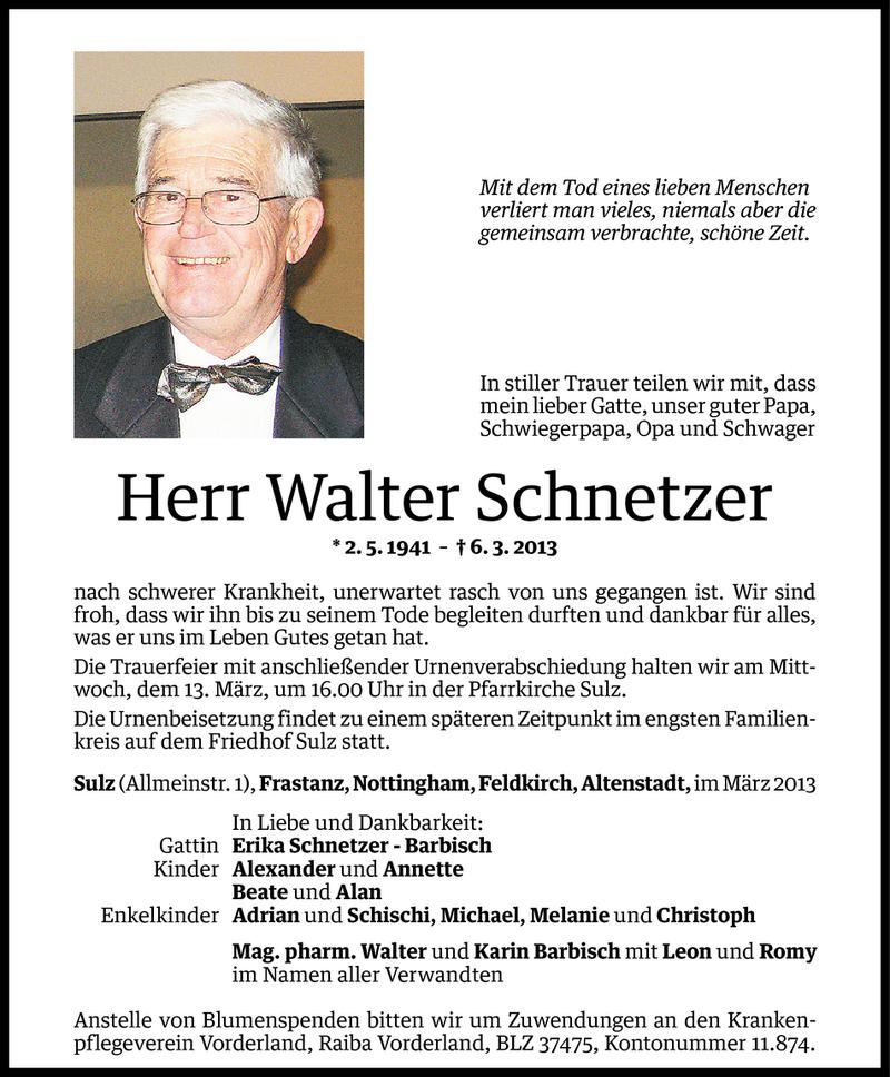  Todesanzeige für Walter Schnetzer vom 08.03.2013 aus Vorarlberger Nachrichten