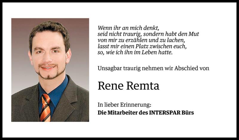  Todesanzeige für Rene Remta vom 08.03.2013 aus Vorarlberger Nachrichten