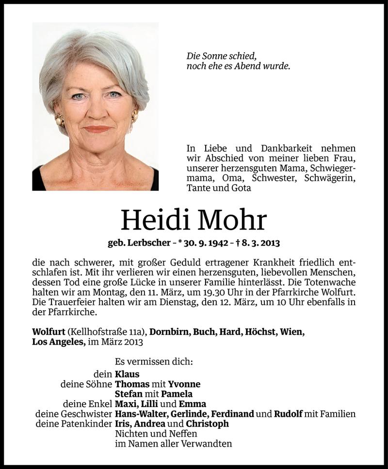  Todesanzeige für Heidi Mohr vom 08.03.2013 aus Vorarlberger Nachrichten