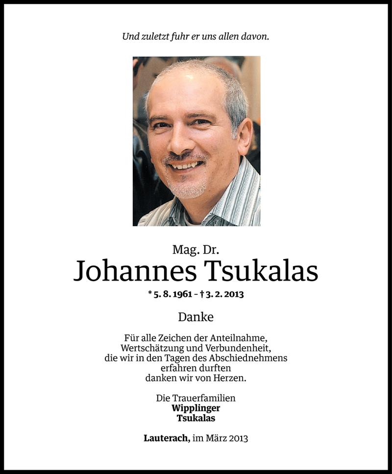  Todesanzeige für Johannes Tsukalas vom 08.03.2013 aus Vorarlberger Nachrichten