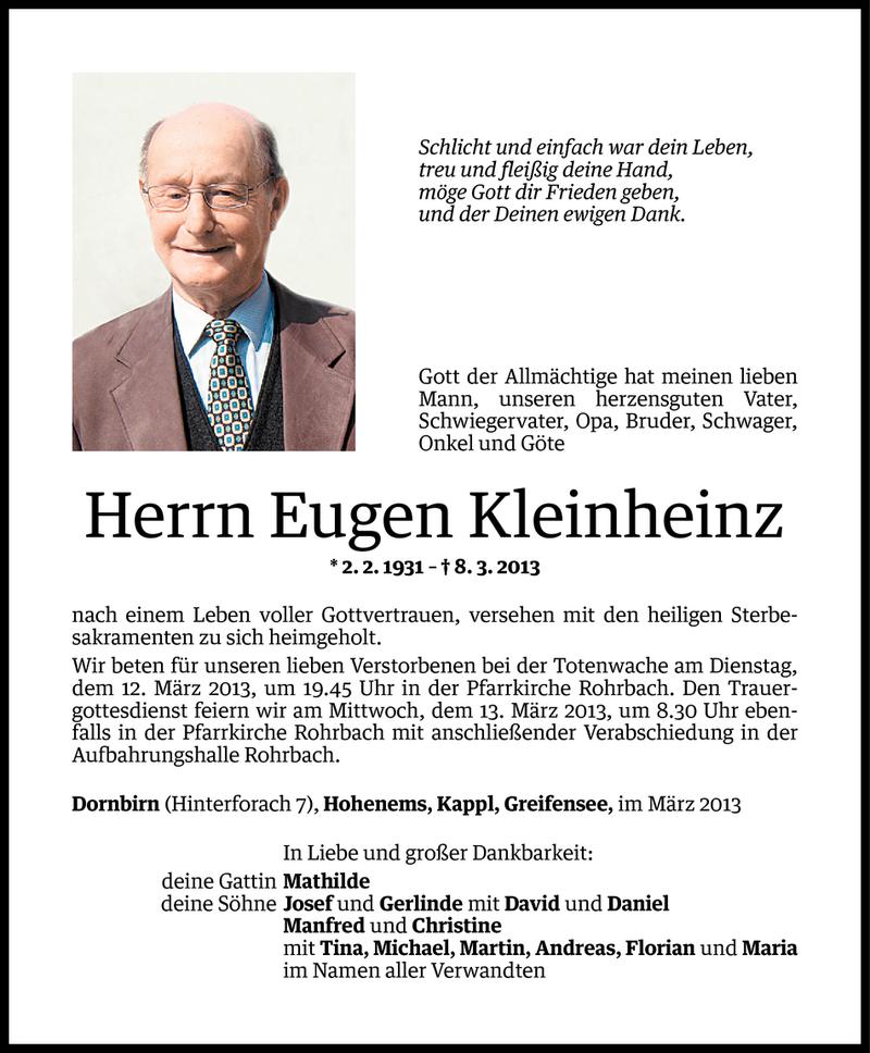  Todesanzeige für Eugen Kleinheinz vom 10.03.2013 aus Vorarlberger Nachrichten