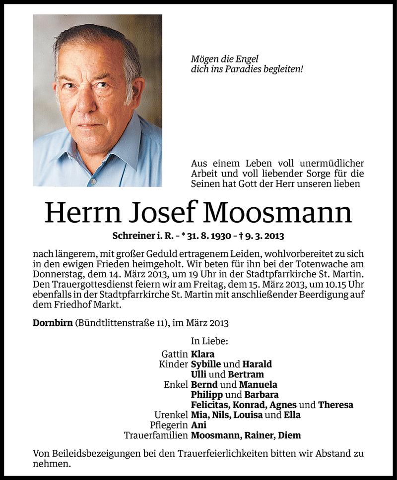  Todesanzeige für Josef Moosmann vom 11.03.2013 aus Vorarlberger Nachrichten