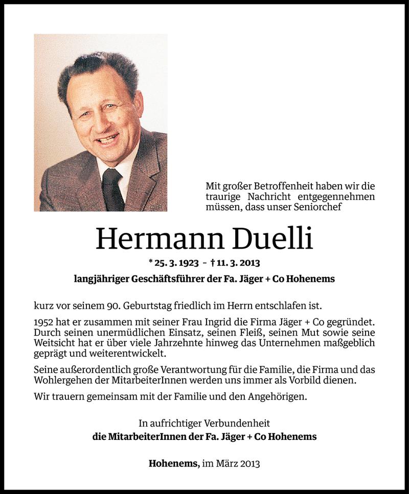  Todesanzeige für Hermann Duelli vom 14.03.2013 aus Vorarlberger Nachrichten