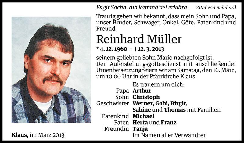  Todesanzeige für Reinhard Müller vom 13.03.2013 aus Vorarlberger Nachrichten