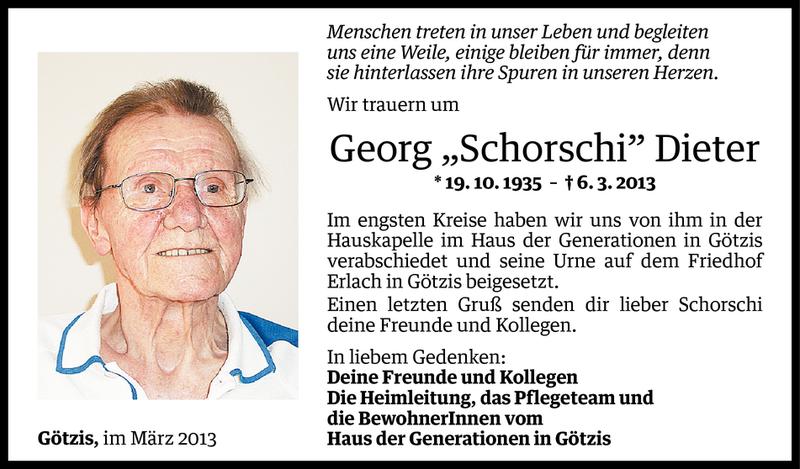  Todesanzeige für Georg (Schorschi) Dieter vom 15.03.2013 aus Vorarlberger Nachrichten