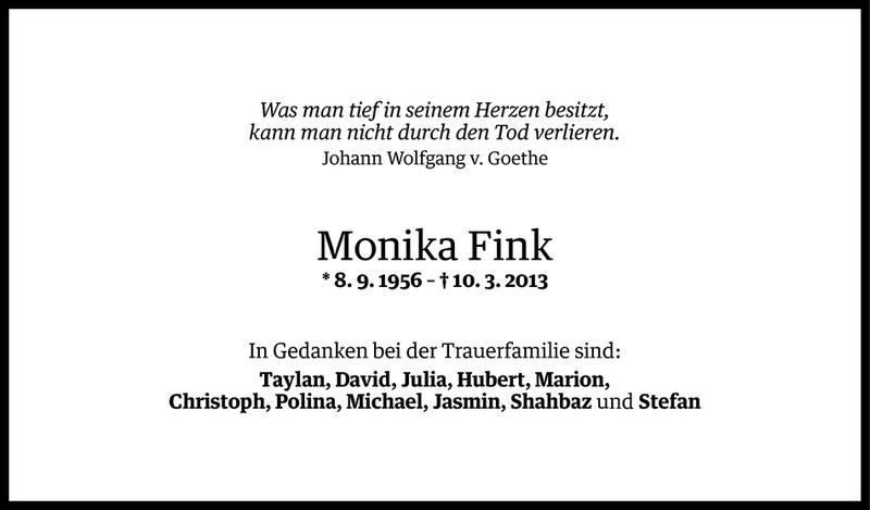  Todesanzeige für Monika Fink vom 14.03.2013 aus Vorarlberger Nachrichten