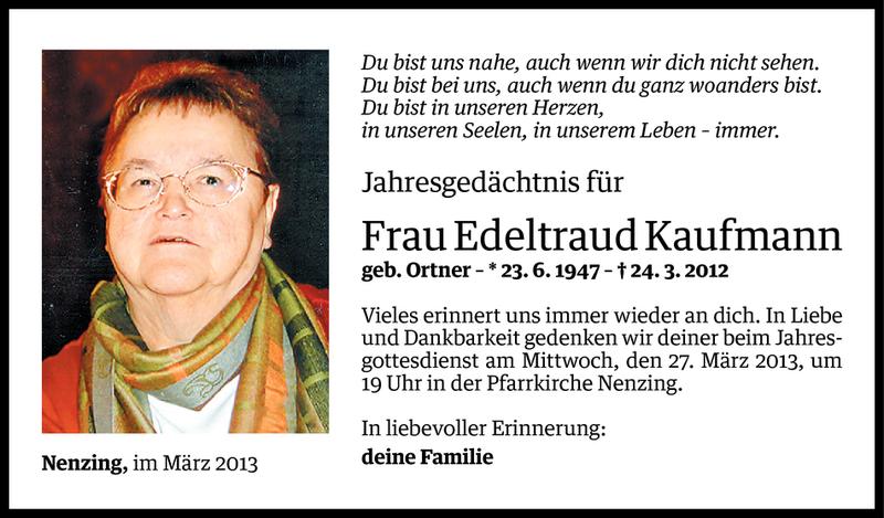  Todesanzeige für Edeltraud Kaufmann vom 22.03.2013 aus Vorarlberger Nachrichten