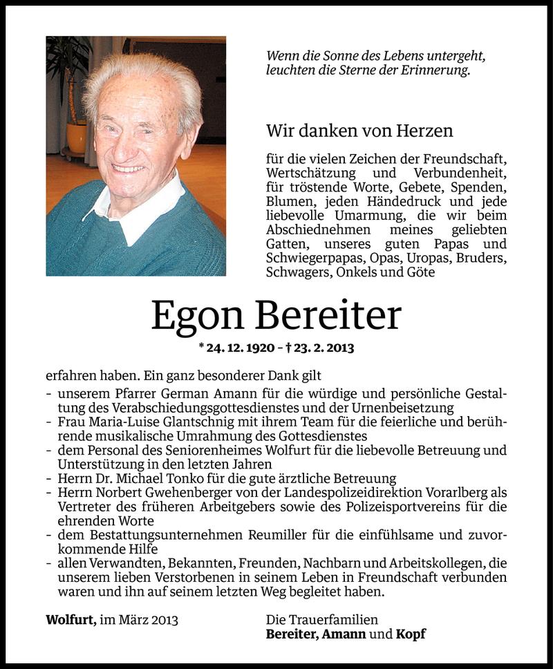  Todesanzeige für Egon Bereiter vom 15.03.2013 aus Vorarlberger Nachrichten