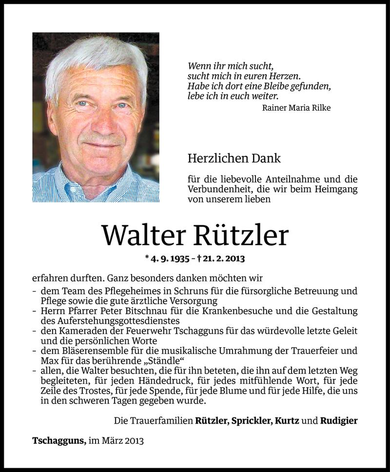  Todesanzeige für Walter Rützler vom 15.03.2013 aus Vorarlberger Nachrichten