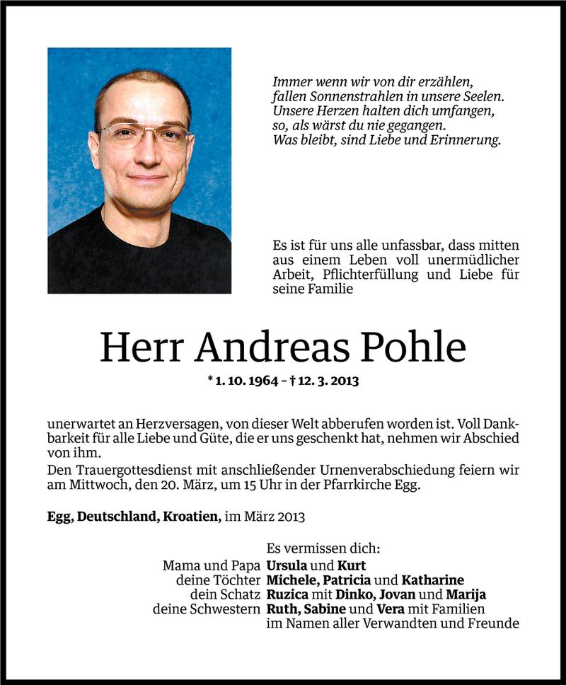  Todesanzeige für Andreas Pohle vom 17.03.2013 aus Vorarlberger Nachrichten