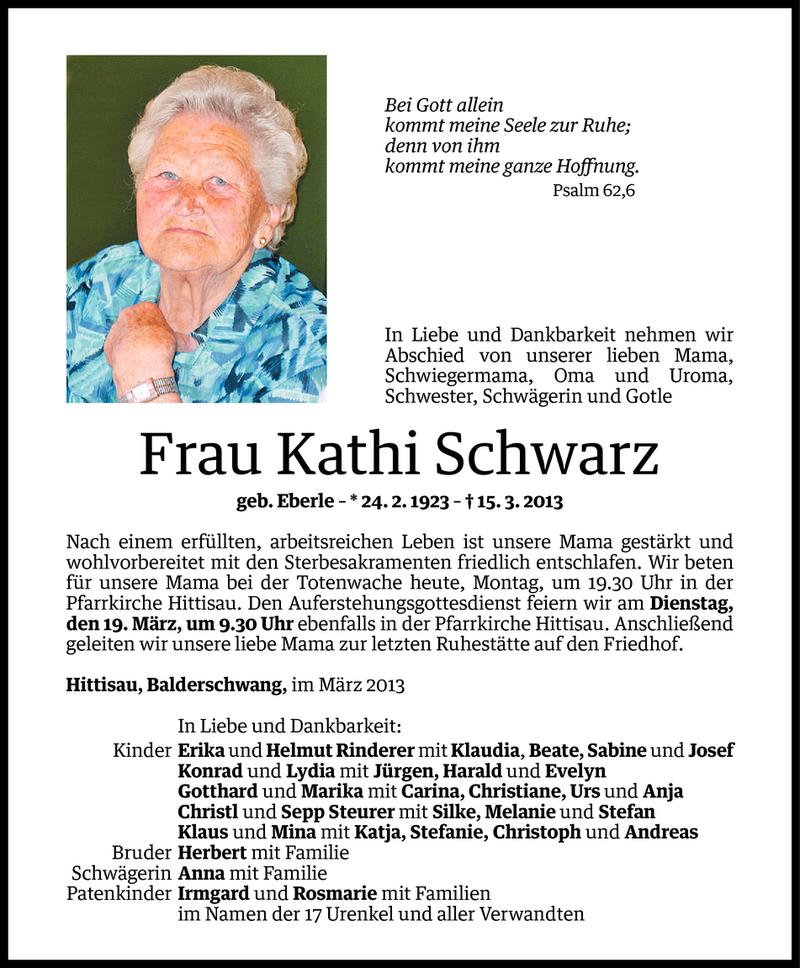  Todesanzeige für Kathi Schwarz vom 17.03.2013 aus Vorarlberger Nachrichten