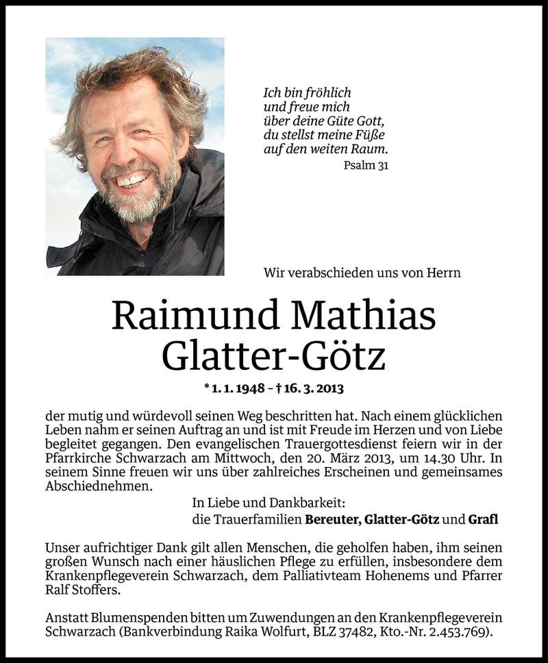  Todesanzeige für Raimund Mathias Glatter-Götz vom 17.03.2013 aus Vorarlberger Nachrichten