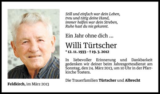 Todesanzeige von Willi Türtscher von Vorarlberger Nachrichten