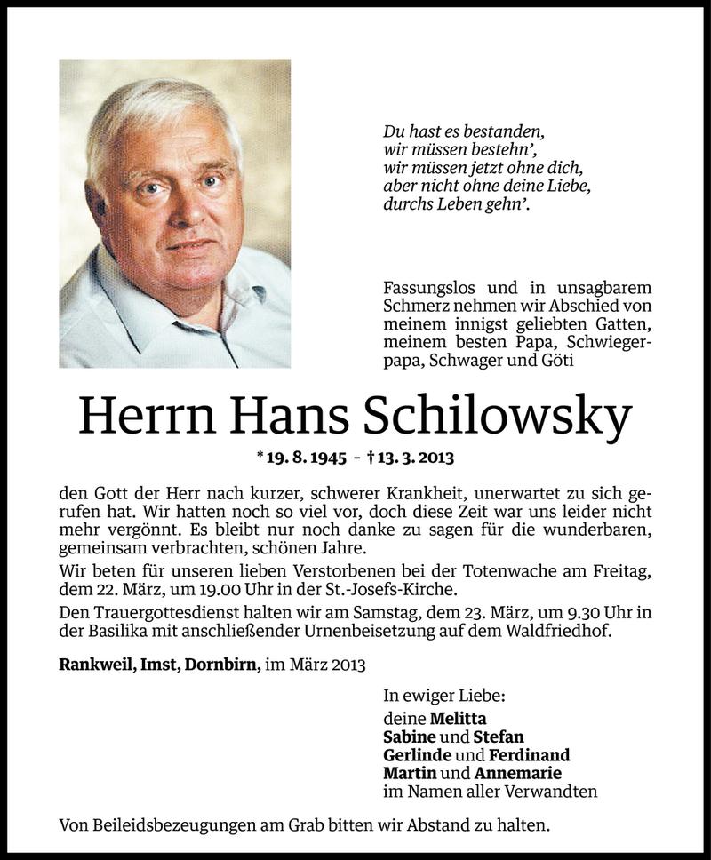  Todesanzeige für Hans Schilowsky vom 19.03.2013 aus Vorarlberger Nachrichten