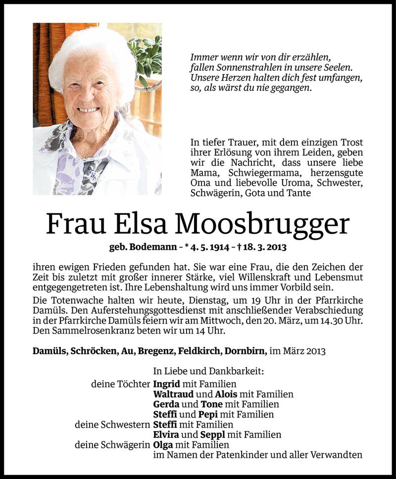  Todesanzeige für Elsa Moosbrugger vom 18.03.2013 aus Vorarlberger Nachrichten