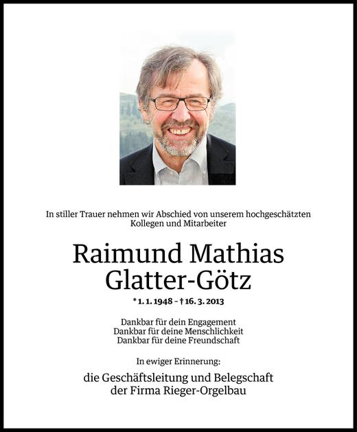 Todesanzeige von Raimund Mathias Glatter-Götz von Vorarlberger Nachrichten
