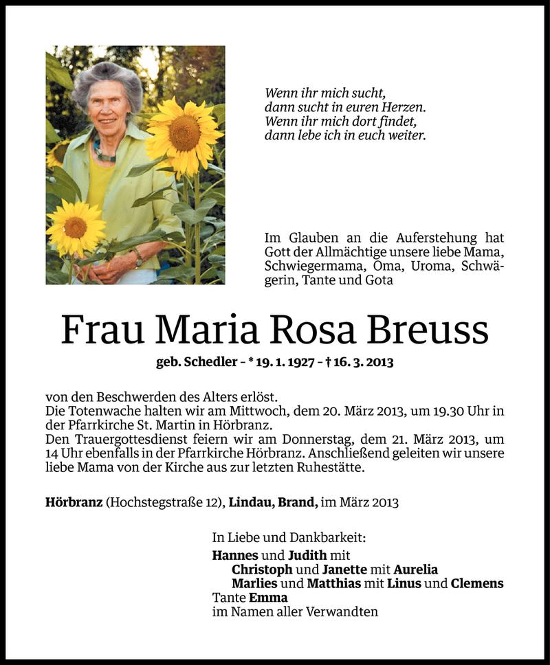  Todesanzeige für Maria Rosa Breuss vom 18.03.2013 aus Vorarlberger Nachrichten