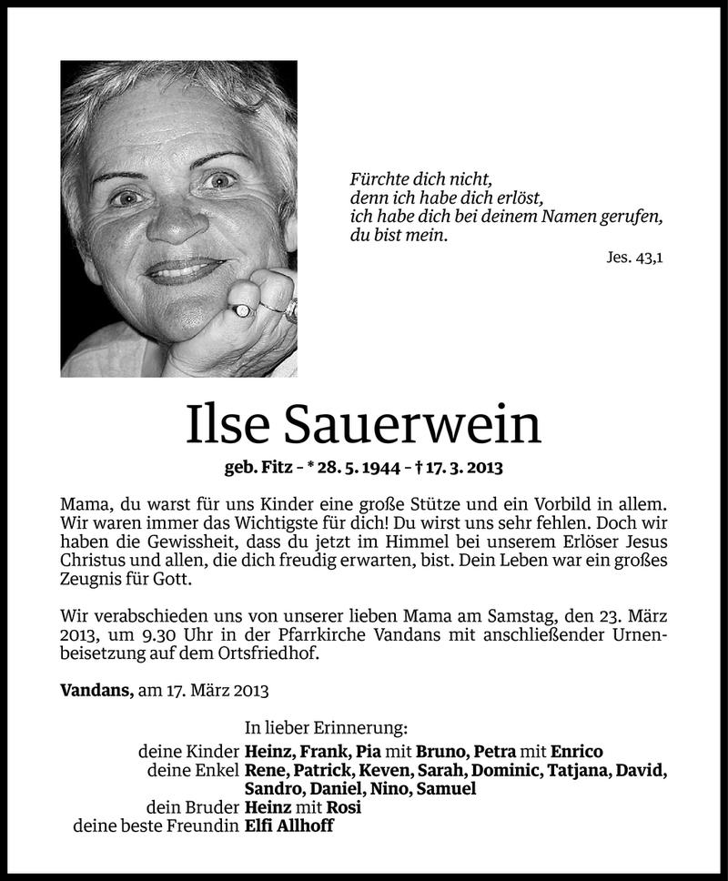  Todesanzeige für Ilse Sauerwein vom 18.03.2013 aus Vorarlberger Nachrichten