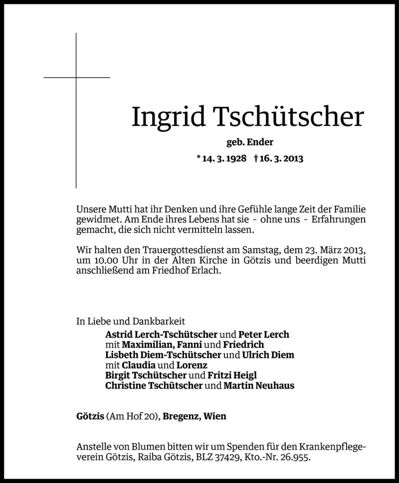  Todesanzeige für Ingrid Tschütscher vom 19.03.2013 aus Vorarlberger Nachrichten