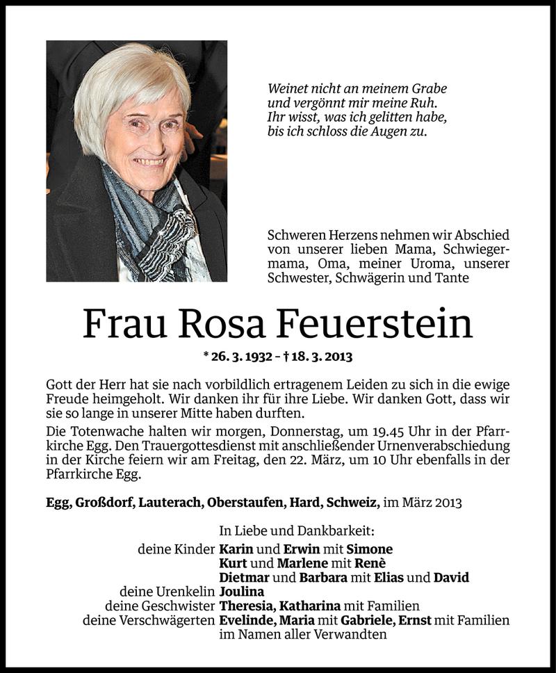  Todesanzeige für Rosa Feuerstein vom 19.03.2013 aus Vorarlberger Nachrichten