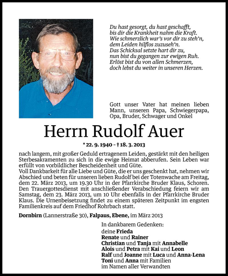  Todesanzeige für Rudolf Auer vom 19.03.2013 aus Vorarlberger Nachrichten