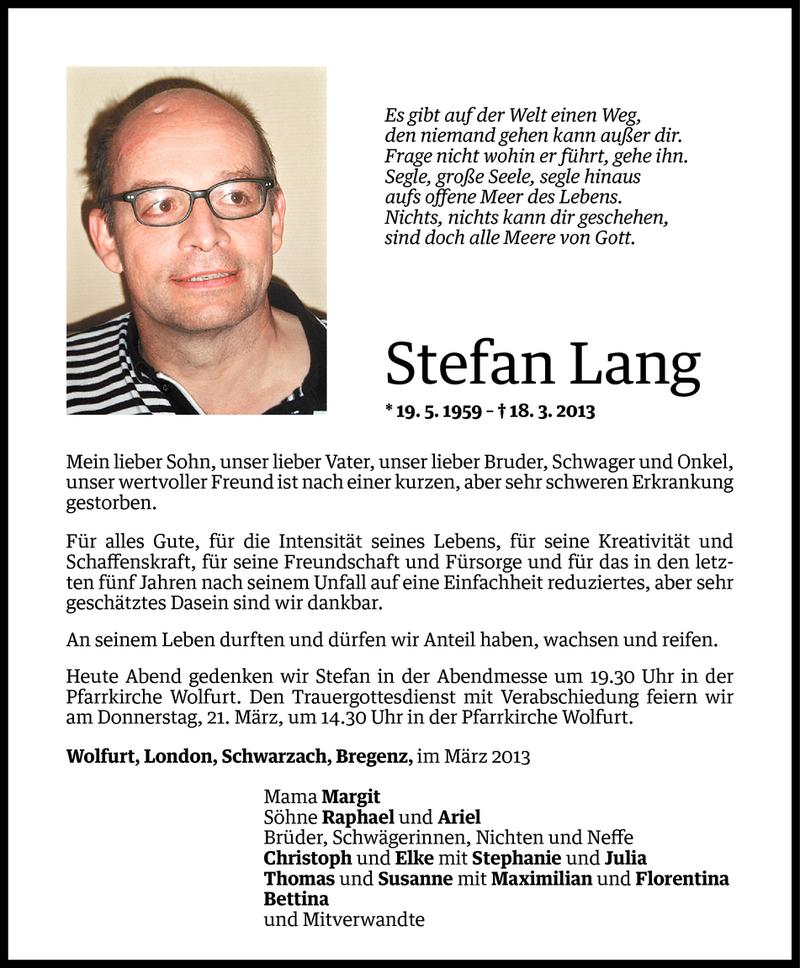  Todesanzeige für Stefan Lang vom 19.03.2013 aus Vorarlberger Nachrichten