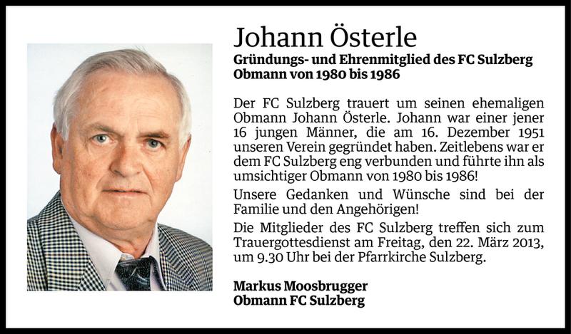  Todesanzeige für Johann Österle vom 20.03.2013 aus Vorarlberger Nachrichten