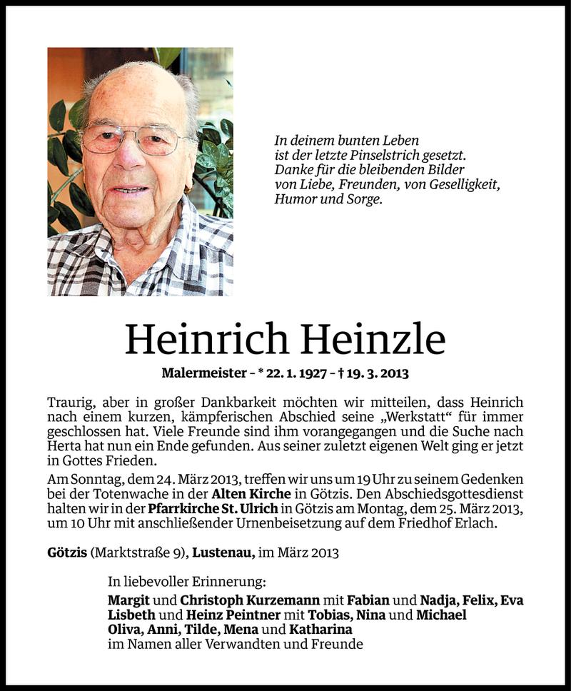  Todesanzeige für Heinrich Heinzle vom 21.03.2013 aus Vorarlberger Nachrichten