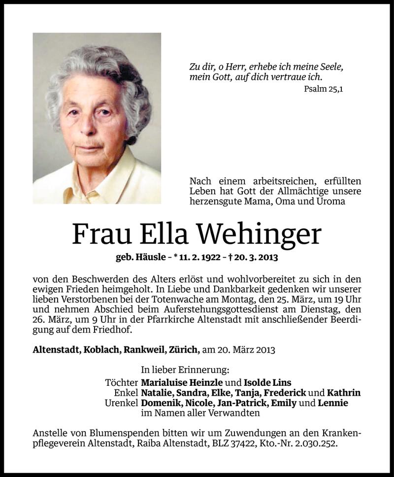  Todesanzeige für Ella Wehinger vom 22.03.2013 aus Vorarlberger Nachrichten