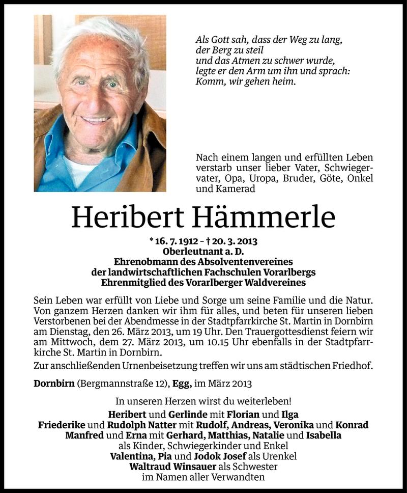  Todesanzeige für Heribert Hämmerle vom 22.03.2013 aus Vorarlberger Nachrichten