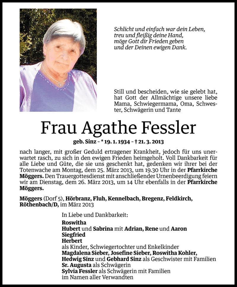  Todesanzeige für Agathe Fessler vom 22.03.2013 aus Vorarlberger Nachrichten