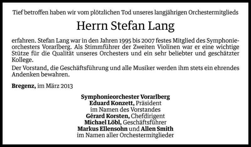  Todesanzeige für Stefan Lang vom 22.03.2013 aus Vorarlberger Nachrichten
