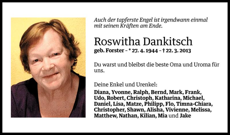  Todesanzeige für Roswitha Dankitsch vom 24.03.2013 aus Vorarlberger Nachrichten