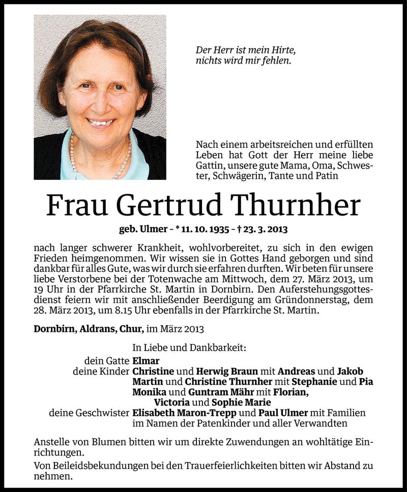  Todesanzeige für Gertrud Thurnher vom 25.03.2013 aus Vorarlberger Nachrichten