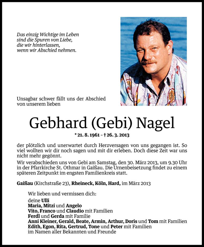  Todesanzeige für Gebhard (Gebi) Nagel vom 27.03.2013 aus Vorarlberger Nachrichten
